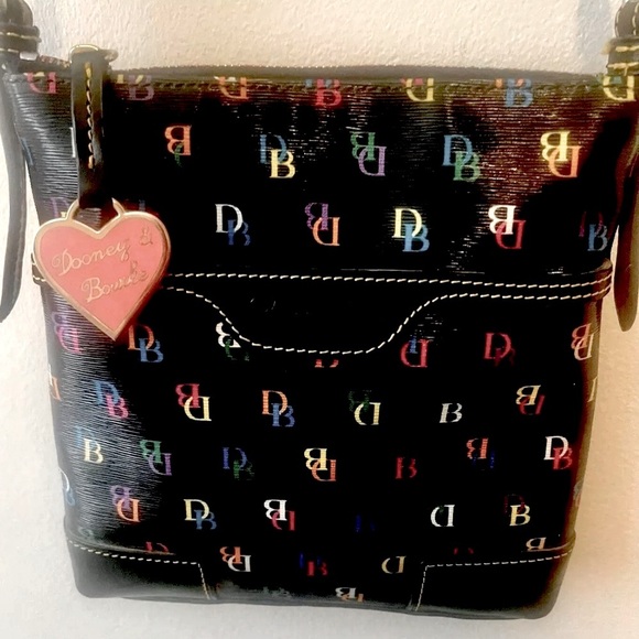 Dooney & Bourke Handbags - DOONEY & BOURKE Black Multicolored Rainbow DB Signature Letter Carrier Crossbody